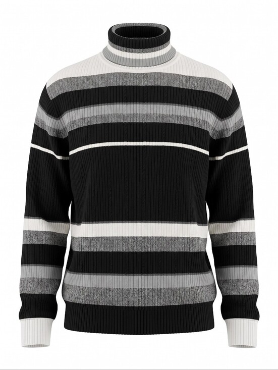 Liz Claiborne Sweaters - Liz Claiborne Black, Gray & White Striped Turtleneck Sweater Knit Layering